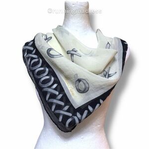 Vtg Paloma Picasso 100% Silk Scarf Black Beige XO Hugs Kisses Made in Italy